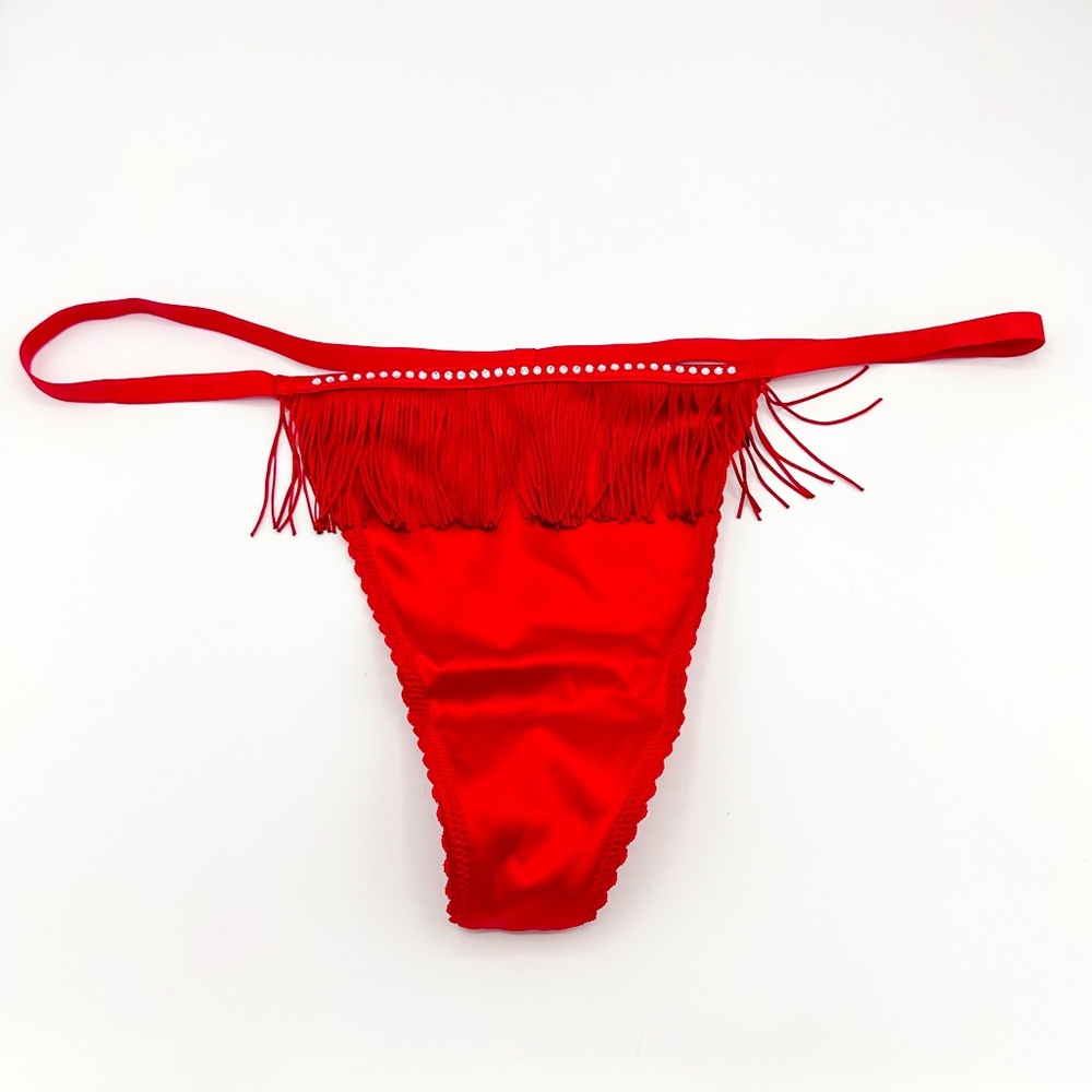 Victoria’s Secret Red Satin & Rhinestone Fringe V-String Panty